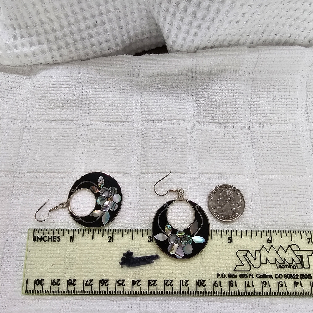 Alpaca Mexico Silver Abalone Vintage Drop Earrings - Picture 6 of 8
